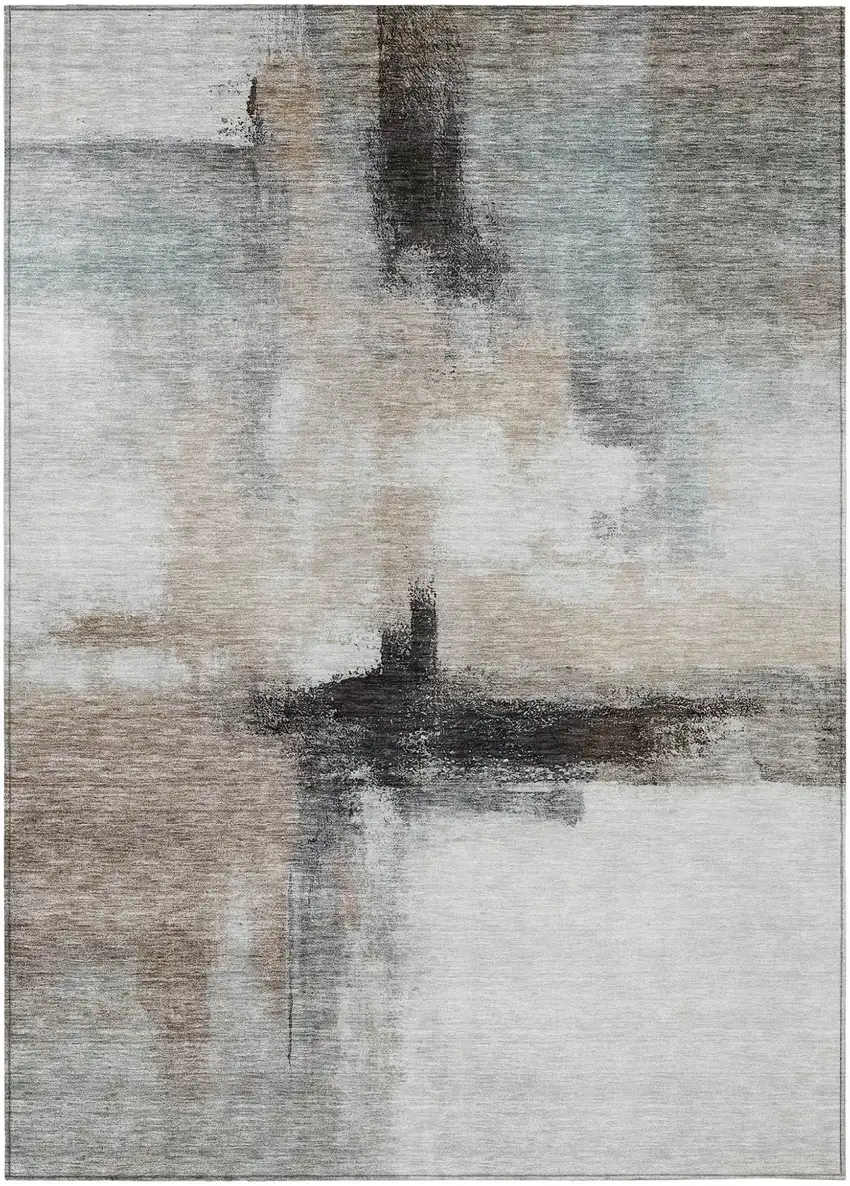Brown Black And Gray Abstract Washable Indoor Outdoor Area Rug Photo 2
