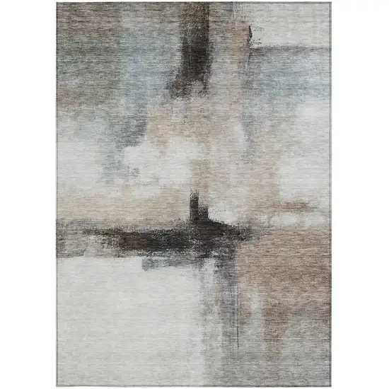Brown Black And Gray Abstract Washable Indoor Outdoor Area Rug Photo 6