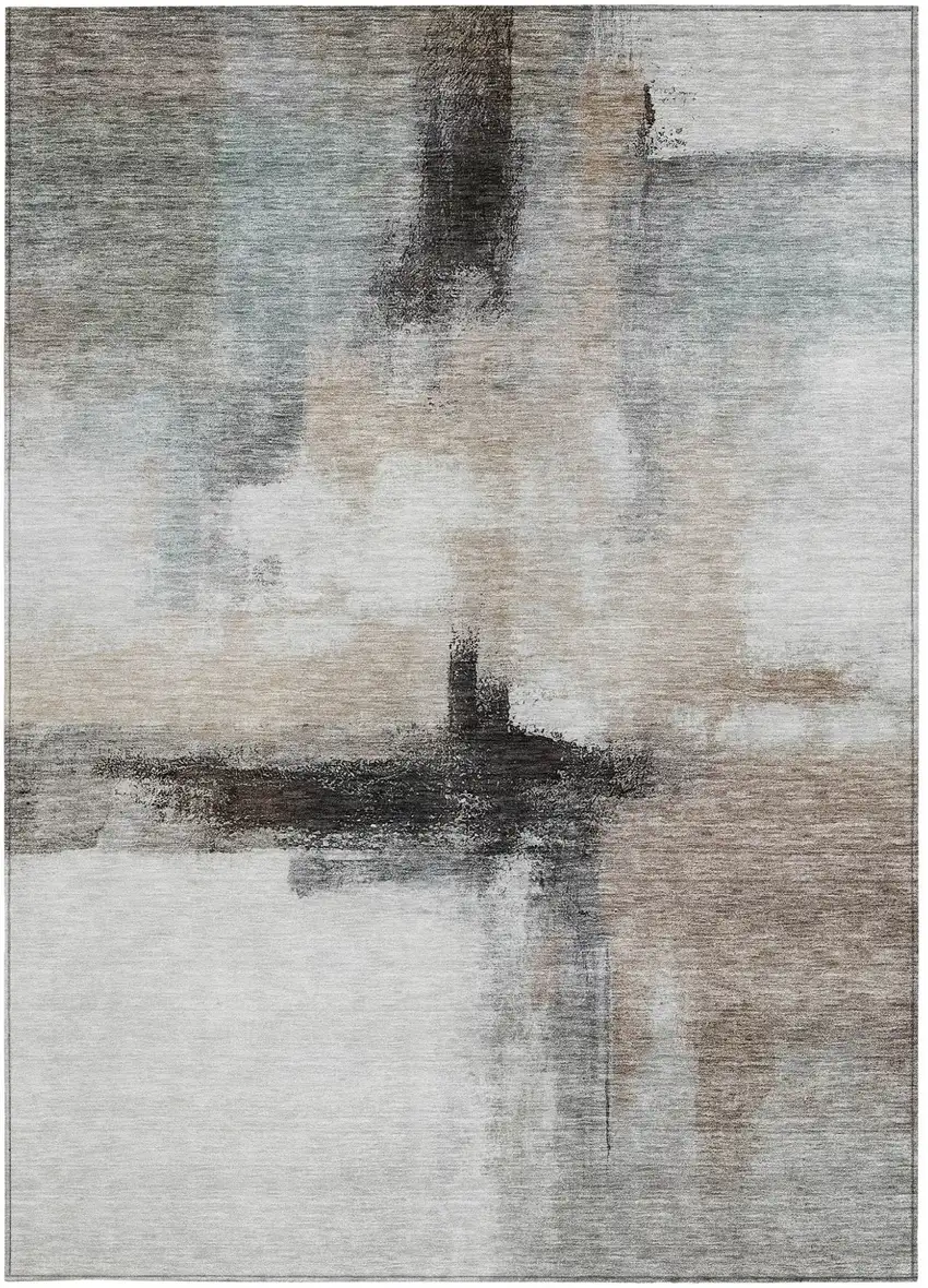 Brown Black And Gray Abstract Washable Indoor Outdoor Area Rug Photo 6