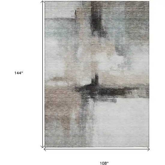 Brown Black And Gray Abstract Washable Indoor Outdoor Area Rug Photo 7