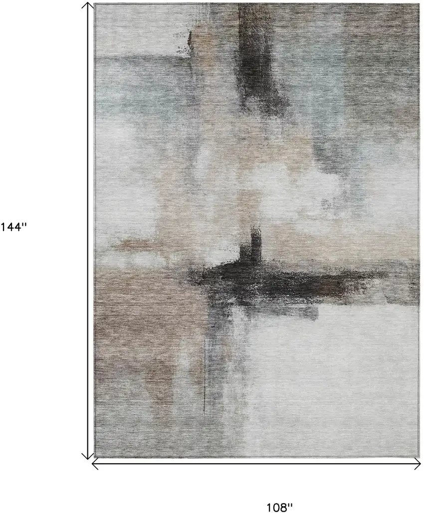 Brown Black And Gray Abstract Washable Indoor Outdoor Area Rug Photo 7