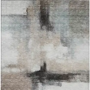 Photo of Brown Black And Gray Abstract Washable Indoor Outdoor Area Rug