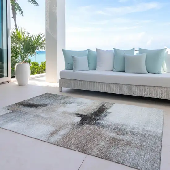 Brown Black And Gray Abstract Washable Indoor Outdoor Area Rug Photo 7