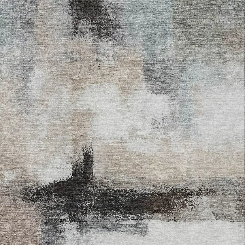 Brown Black And Gray Abstract Washable Indoor Outdoor Area Rug Photo 5