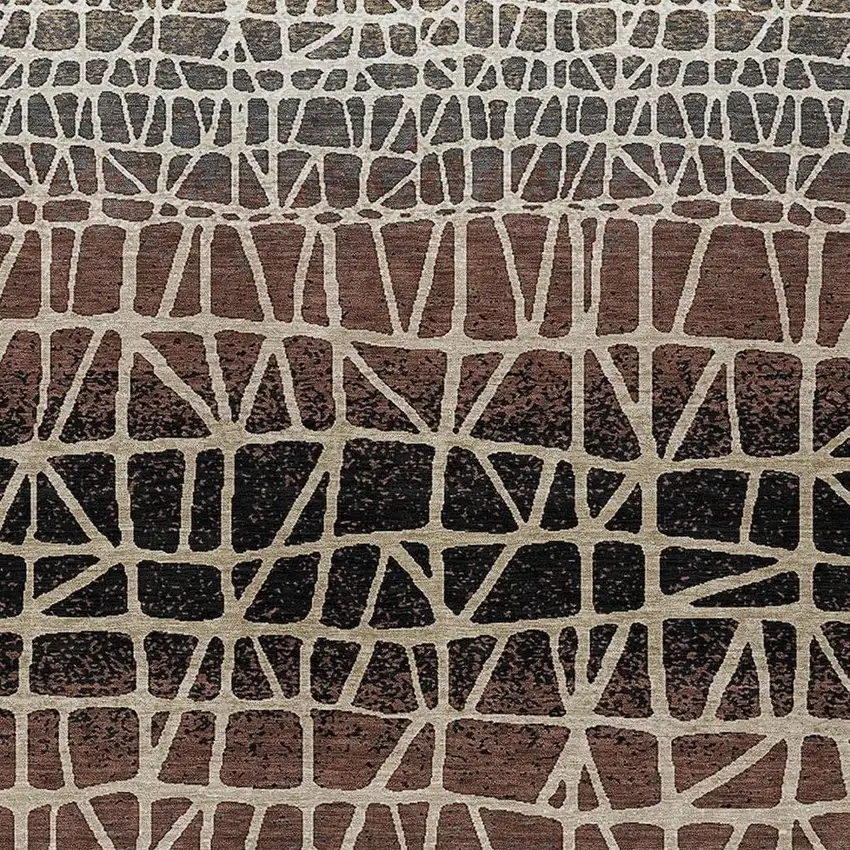 Brown Black And Gray Geometric Washable Indoor Outdoor Area Rug Photo 2