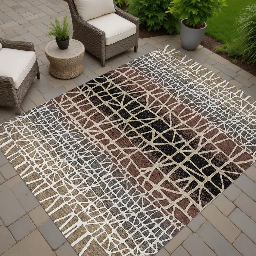 Brown Black And Gray Geometric Washable Indoor Outdoor Area Rug Photo 7