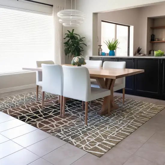 Brown Black And Gray Geometric Washable Indoor Outdoor Area Rug Photo 6