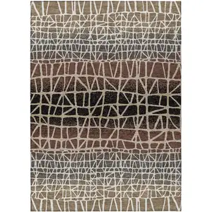 Photo of Brown Black And Gray Geometric Washable Indoor Outdoor Area Rug