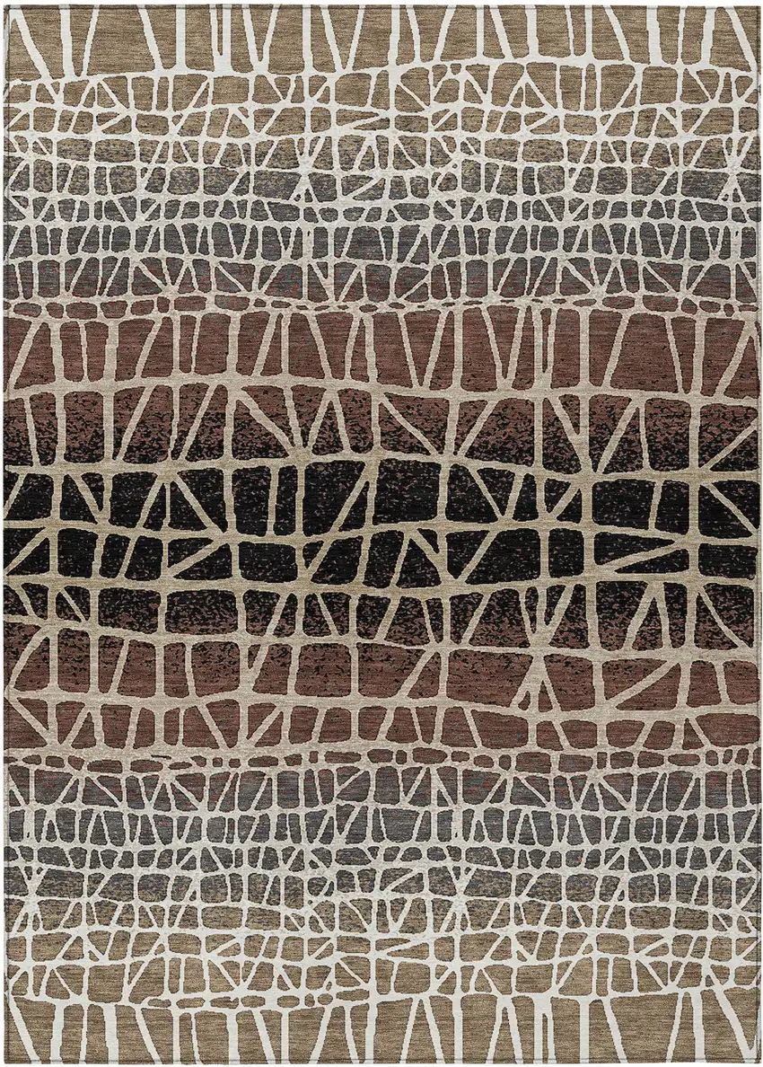Brown Black And Gray Geometric Washable Indoor Outdoor Area Rug Photo 1