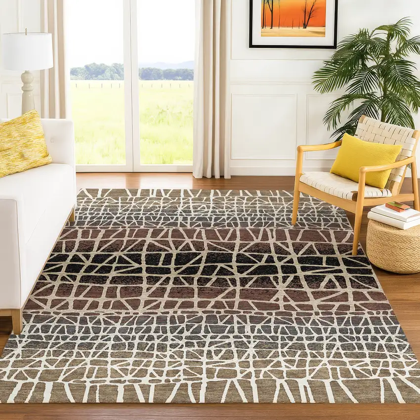 Brown Black And Gray Geometric Washable Indoor Outdoor Area Rug Photo 5