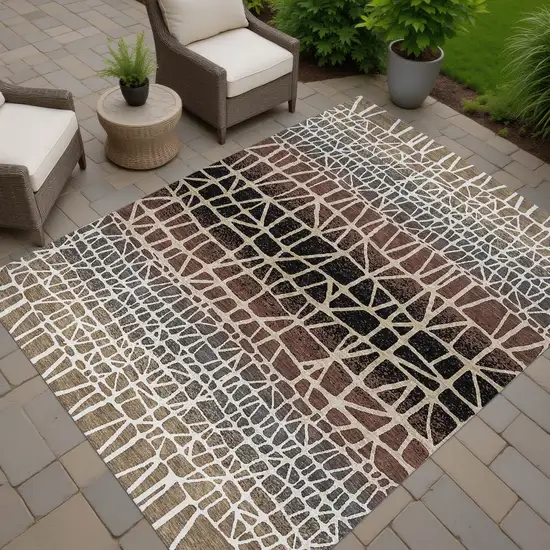 Brown Black And Gray Geometric Washable Indoor Outdoor Area Rug Photo 7
