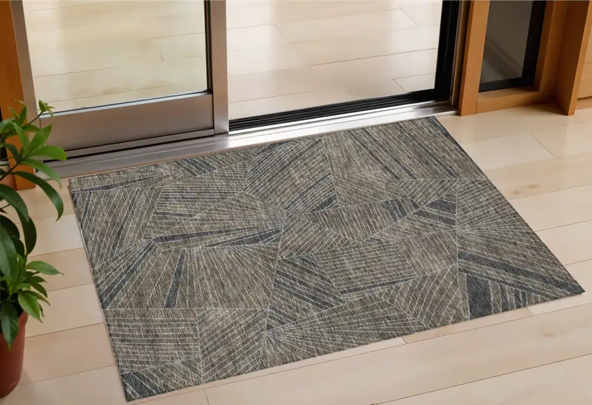 Brown Black And Gray Geometric Washable Indoor Outdoor Area Rug Photo 1