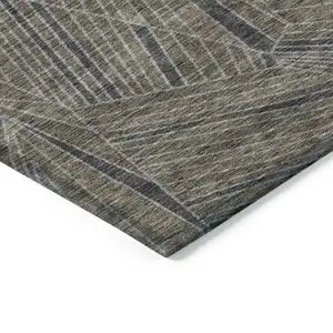 Photo of Brown Black And Gray Geometric Washable Indoor Outdoor Area Rug