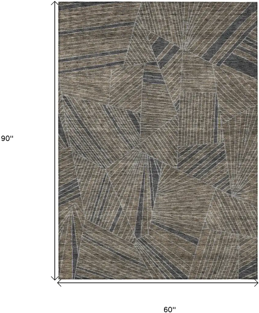 Brown Black And Gray Geometric Washable Indoor Outdoor Area Rug Photo 3