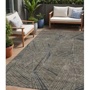 Photo of Brown Black And Gray Geometric Washable Indoor Outdoor Area Rug