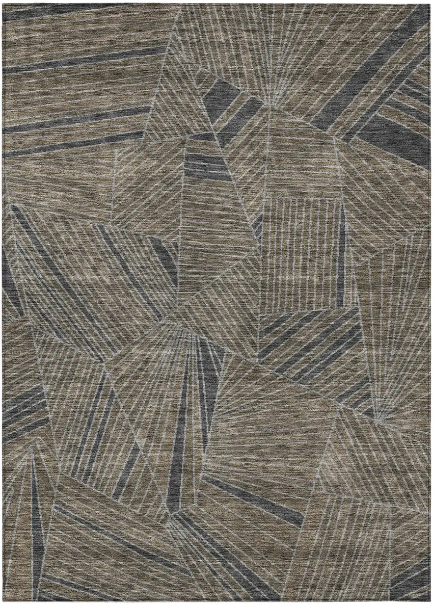 Brown Black And Gray Geometric Washable Indoor Outdoor Area Rug Photo 2