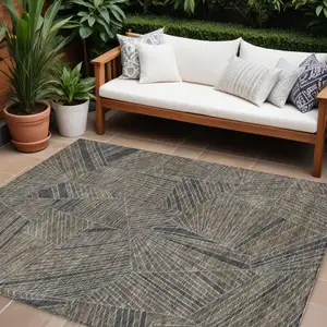 Photo of Brown Black And Gray Geometric Washable Indoor Outdoor Area Rug