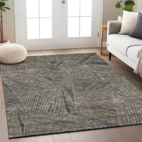Brown Black And Gray Geometric Washable Indoor Outdoor Area Rug Photo 9