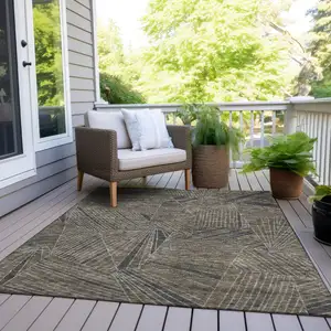 Photo of Brown Black And Gray Geometric Washable Indoor Outdoor Area Rug