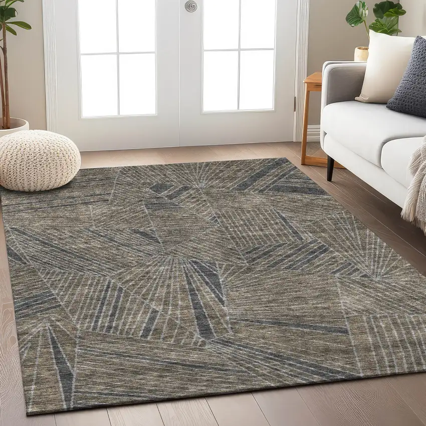 Brown Black And Gray Geometric Washable Indoor Outdoor Area Rug Photo 9