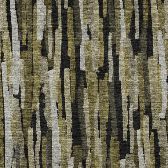 Brown Black And Green Striped Washable Indoor Outdoor Area Rug Photo 5