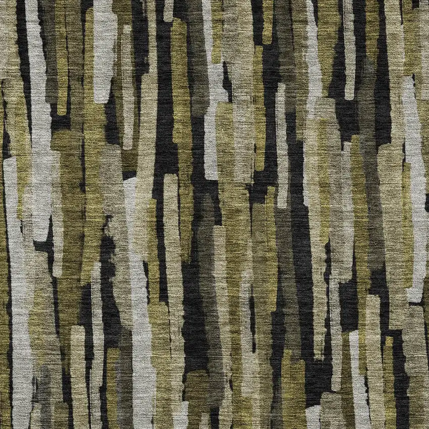 Brown Black And Green Striped Washable Indoor Outdoor Area Rug Photo 5