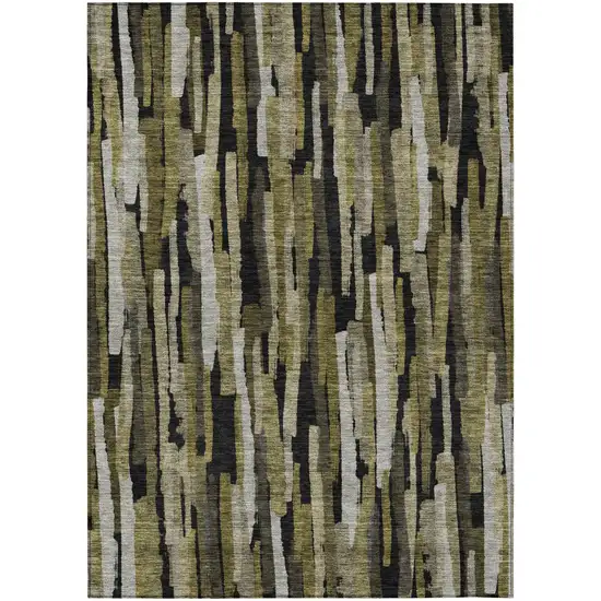 Brown Black And Green Striped Washable Indoor Outdoor Area Rug Photo 2
