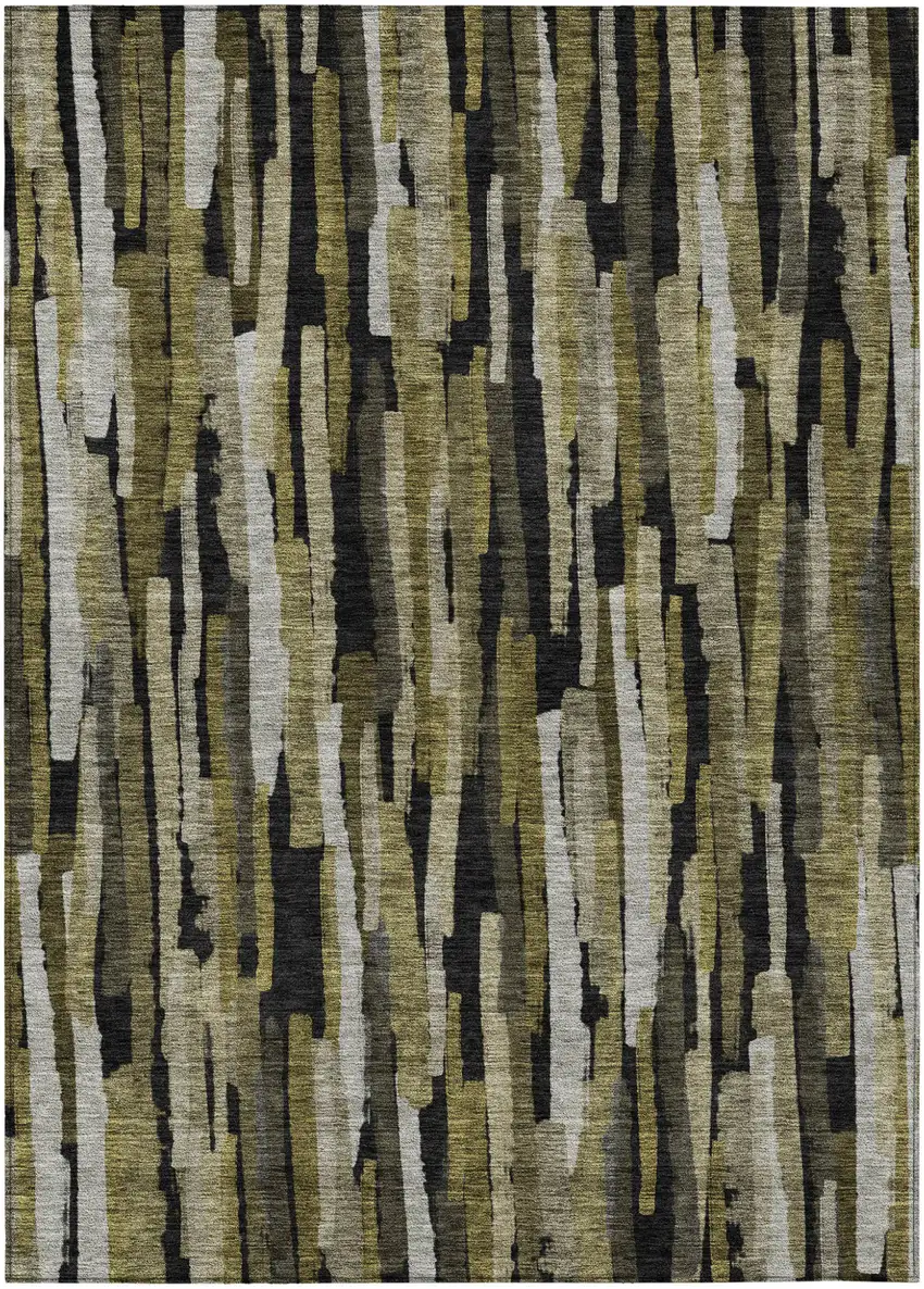 Brown Black And Green Striped Washable Indoor Outdoor Area Rug Photo 2