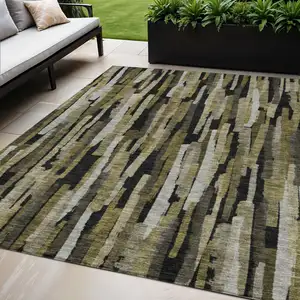 Photo of Brown Black And Green Striped Washable Indoor Outdoor Area Rug
