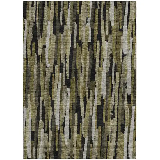Brown Black And Green Striped Washable Indoor Outdoor Area Rug Photo 6