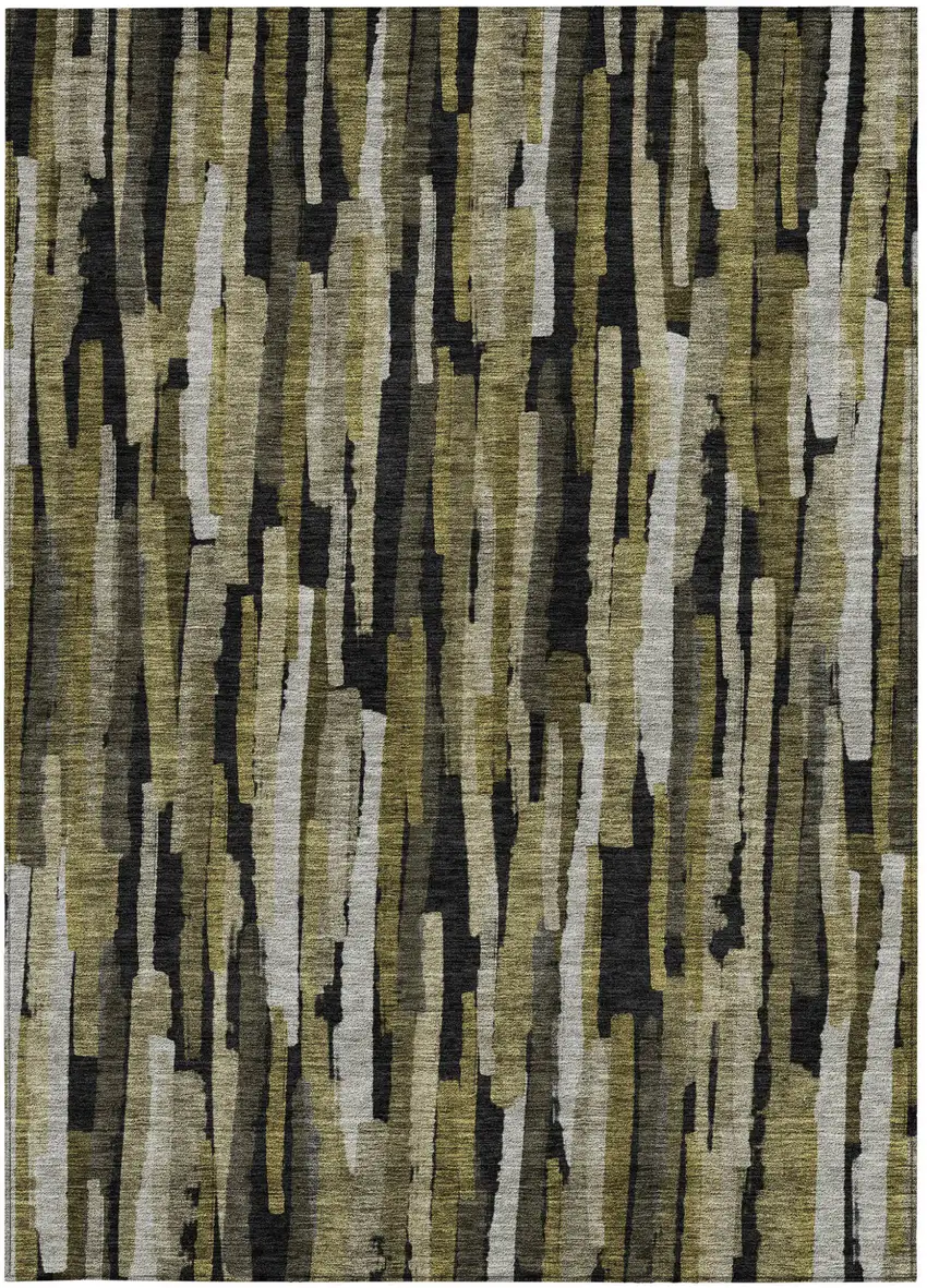 Brown Black And Green Striped Washable Indoor Outdoor Area Rug Photo 6