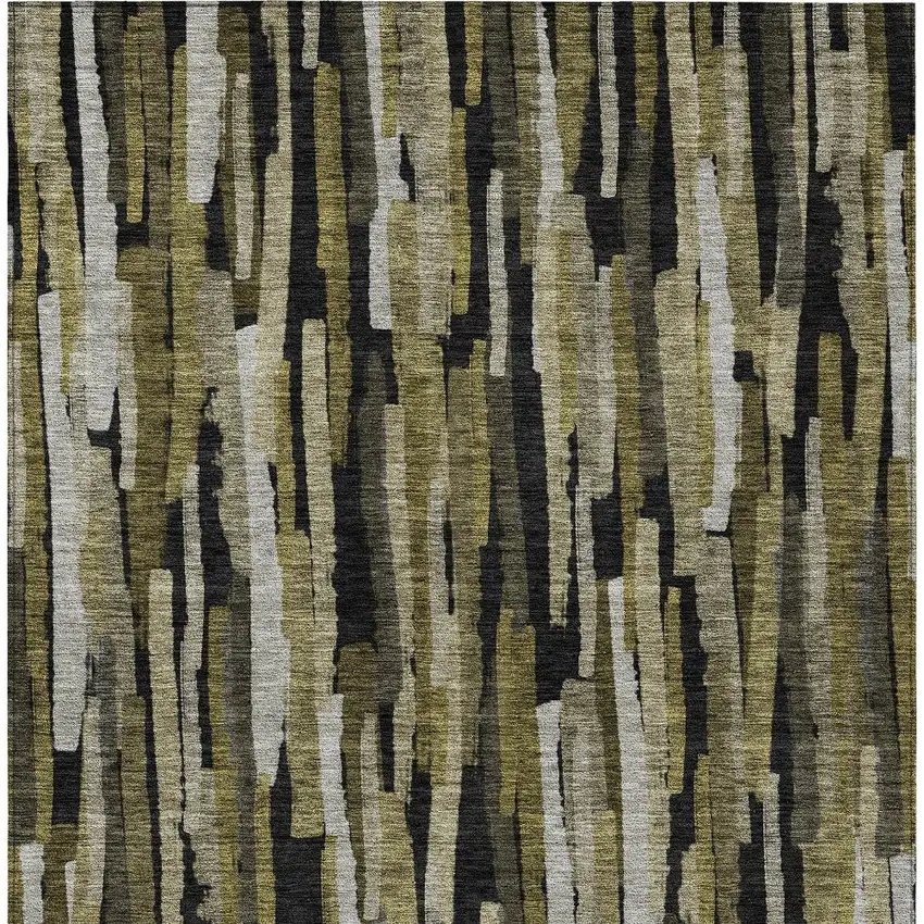 Brown Black And Green Striped Washable Indoor Outdoor Area Rug Photo 5