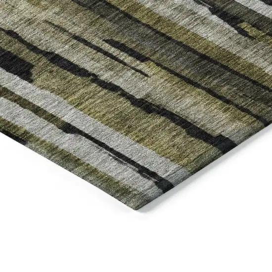 Brown Black And Green Striped Washable Indoor Outdoor Area Rug Photo 3