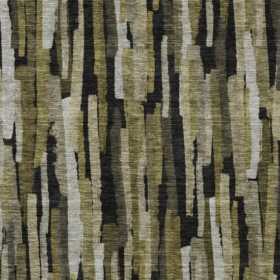 Brown Black And Green Striped Washable Indoor Outdoor Area Rug Photo 4