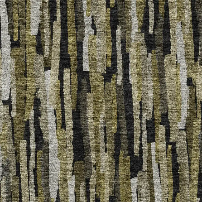 Brown Black And Green Striped Washable Indoor Outdoor Area Rug Photo 4