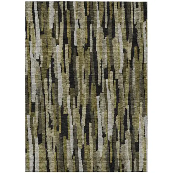 Brown Black And Green Striped Washable Indoor Outdoor Area Rug Photo 2