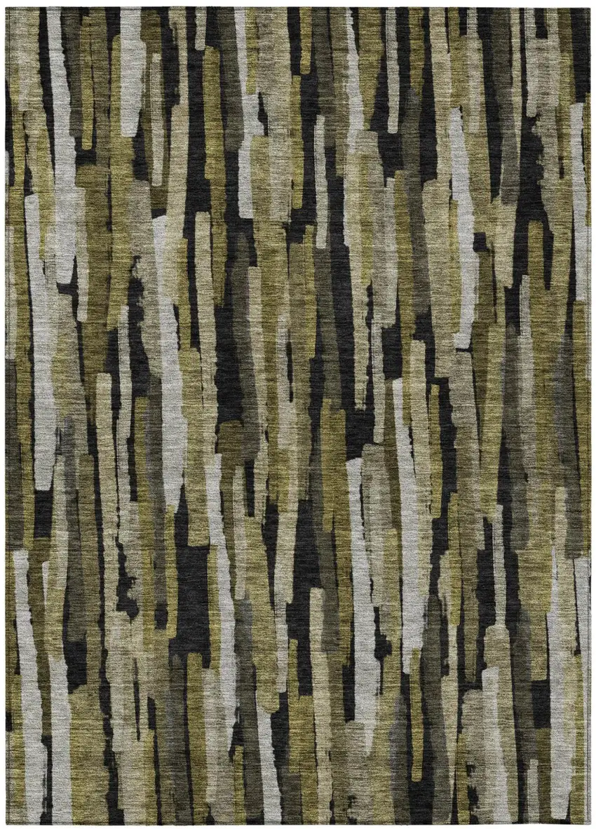 Brown Black And Green Striped Washable Indoor Outdoor Area Rug Photo 2