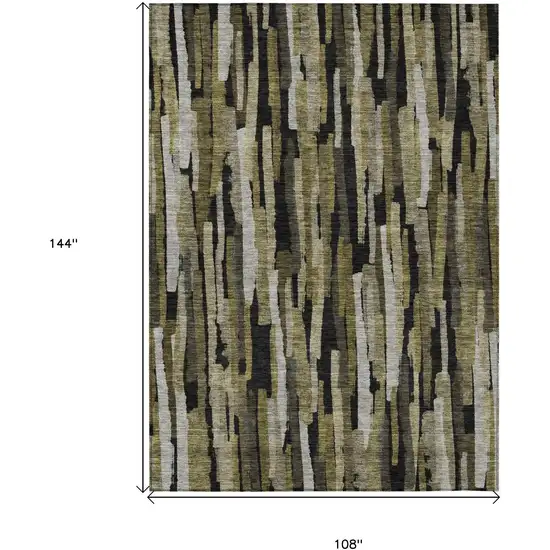 Brown Black And Green Striped Washable Indoor Outdoor Area Rug Photo 7