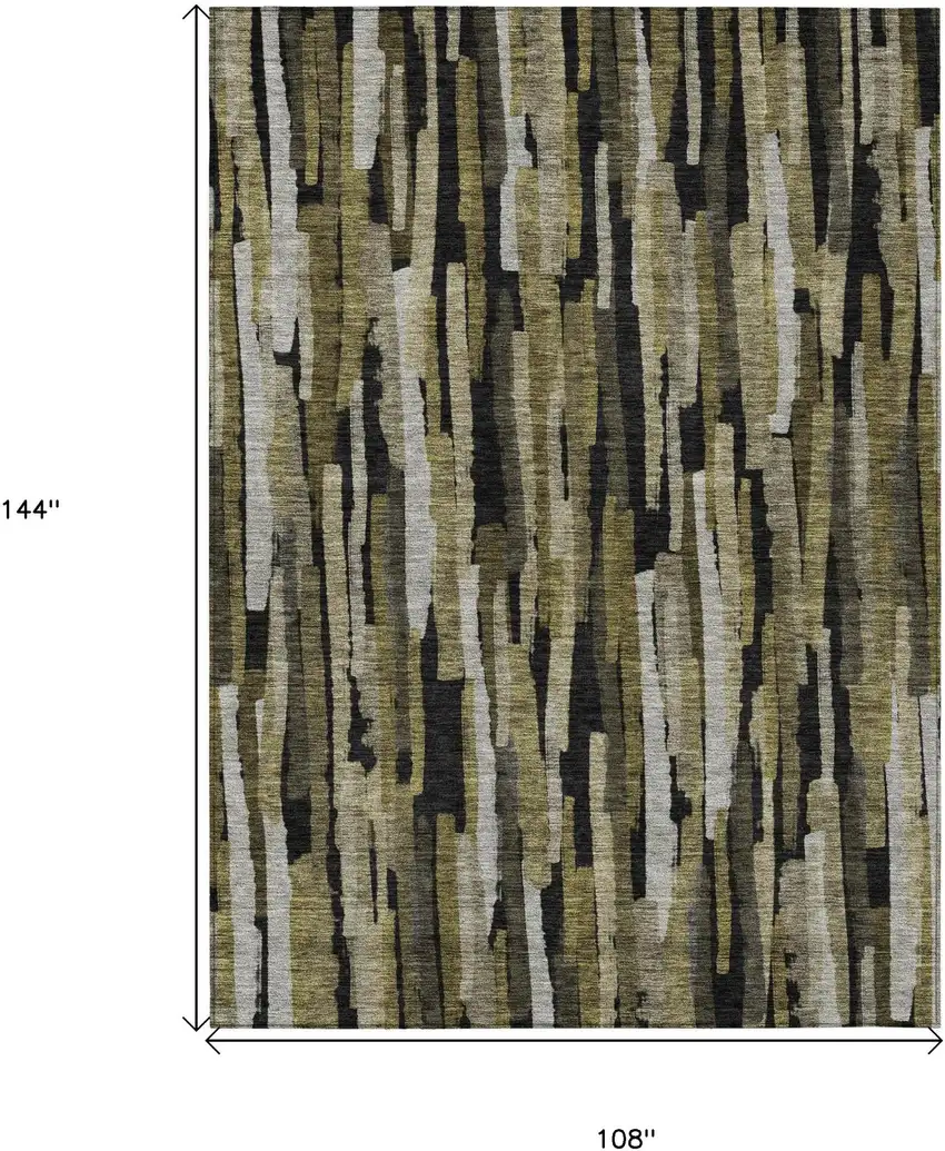 Brown Black And Green Striped Washable Indoor Outdoor Area Rug Photo 7