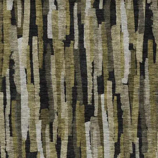 Brown Black And Green Striped Washable Indoor Outdoor Area Rug Photo 5