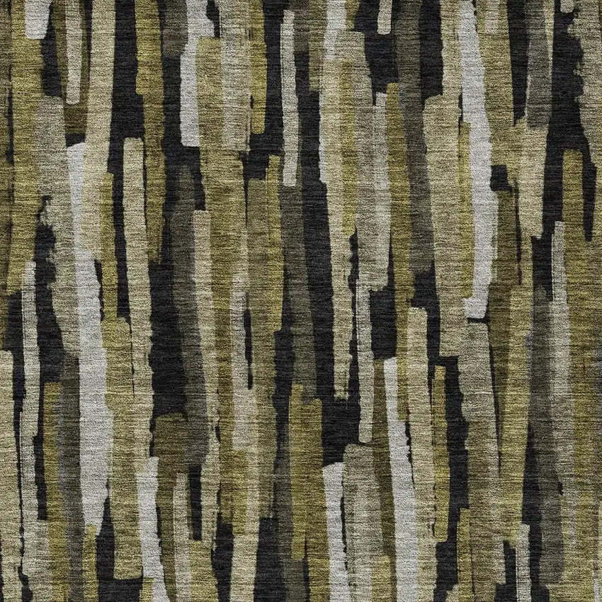 Brown Black And Green Striped Washable Indoor Outdoor Area Rug Photo 5