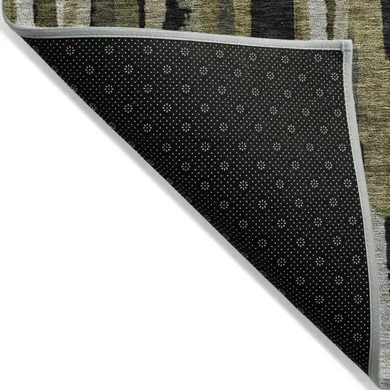 Brown Black And Green Striped Washable Indoor Outdoor Area Rug Photo 3