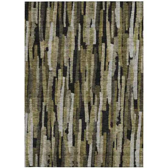Brown Black And Green Striped Washable Indoor Outdoor Area Rug Photo 6