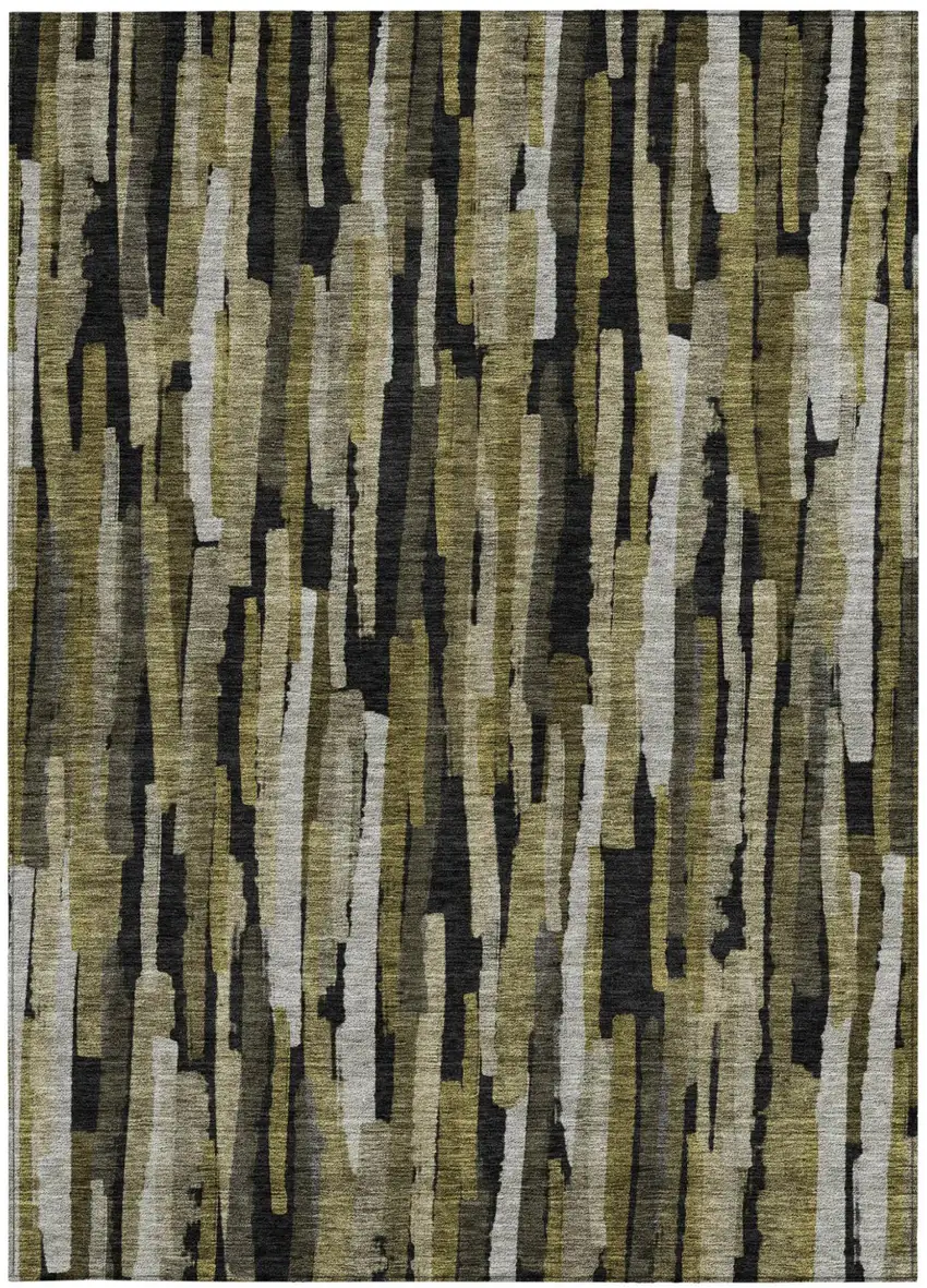 Brown Black And Green Striped Washable Indoor Outdoor Area Rug Photo 6