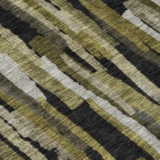 Brown Black And Green Striped Washable Indoor Outdoor Area Rug Photo 8