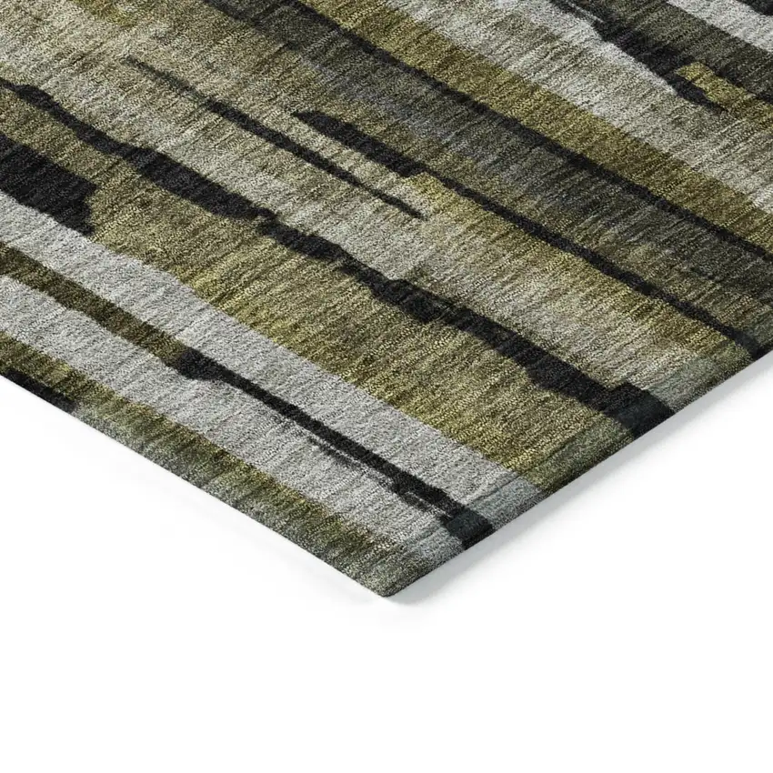 Brown Black And Green Striped Washable Indoor Outdoor Area Rug Photo 4