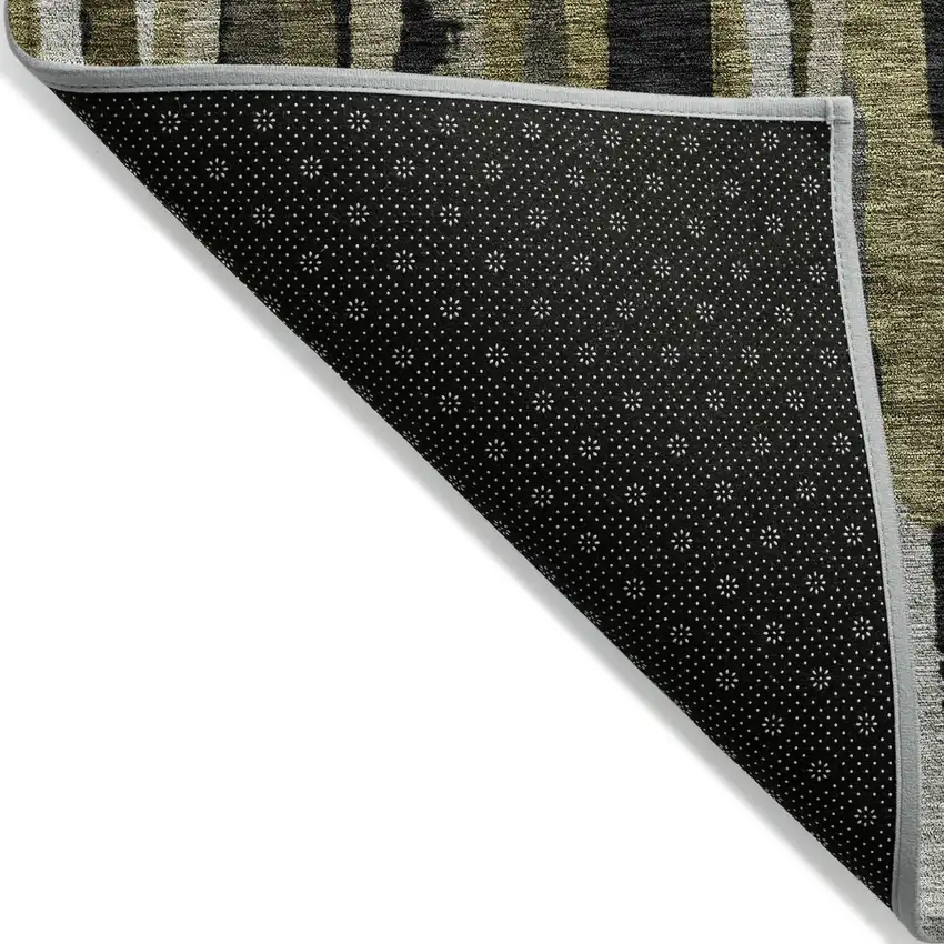 Brown Black And Green Striped Washable Indoor Outdoor Area Rug Photo 3