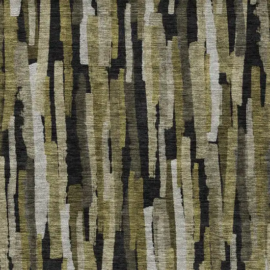 Brown Black And Green Striped Washable Indoor Outdoor Area Rug Photo 5