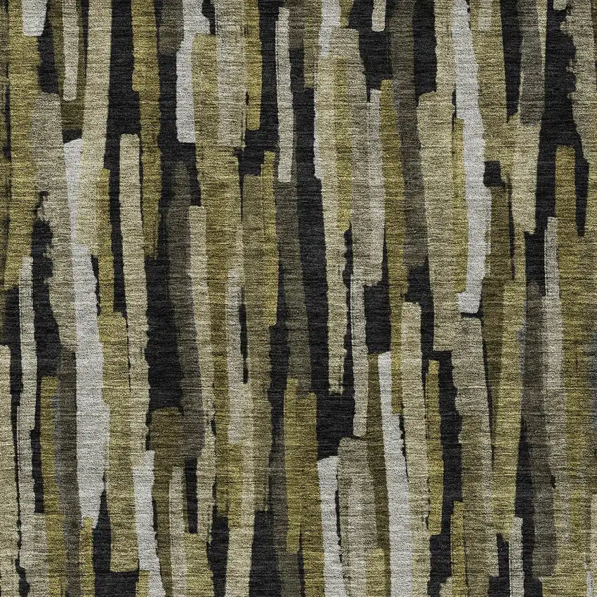 Brown Black And Green Striped Washable Indoor Outdoor Area Rug Photo 5