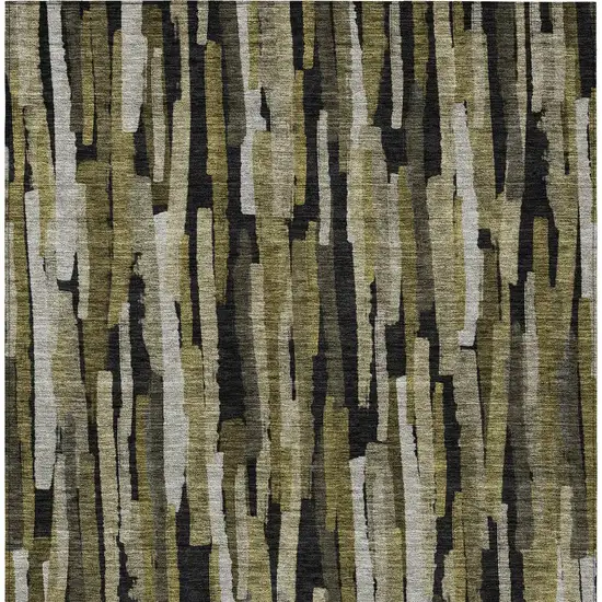 Brown Black And Green Striped Washable Indoor Outdoor Area Rug Photo 6